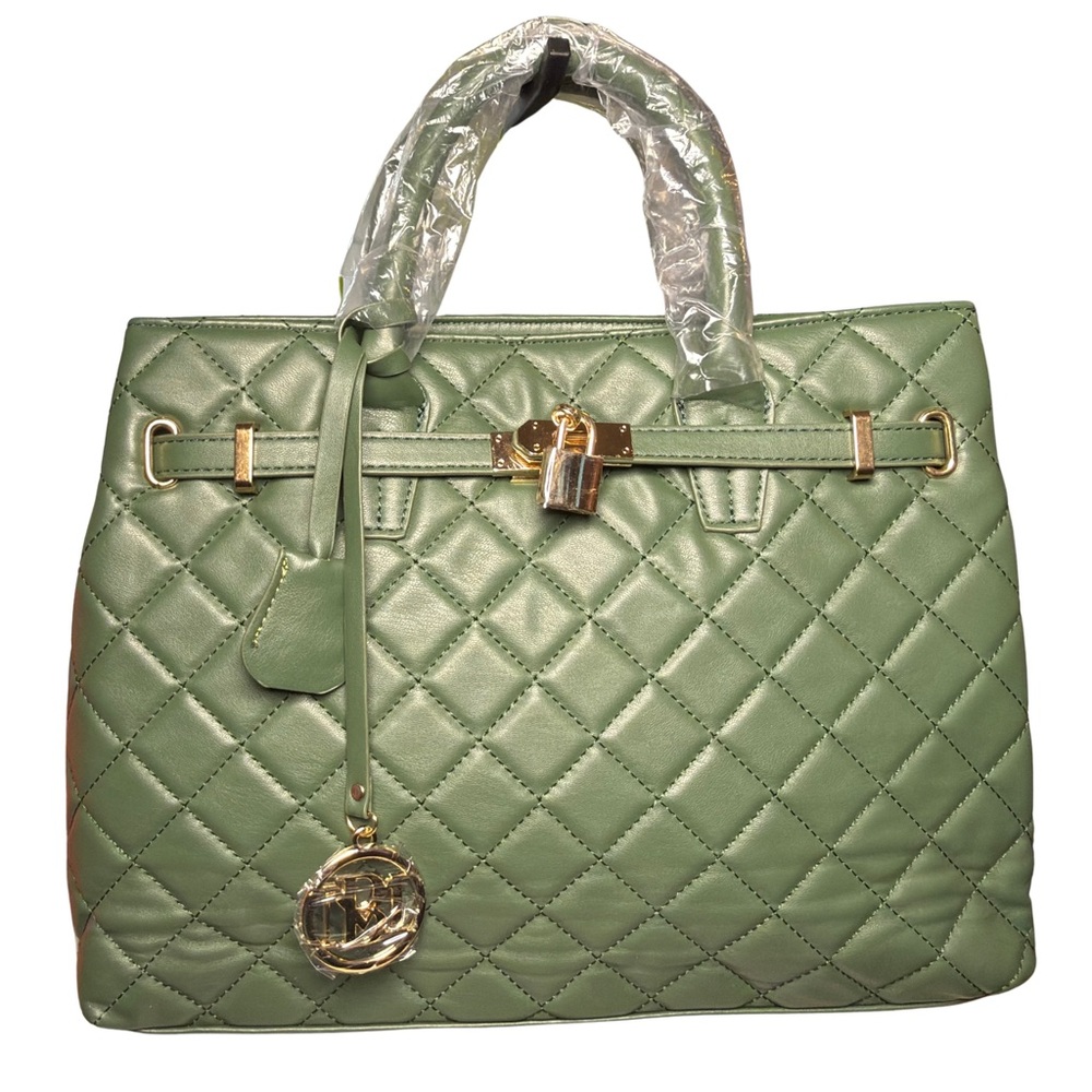 Badgley Mischka Green Quilted Satchel